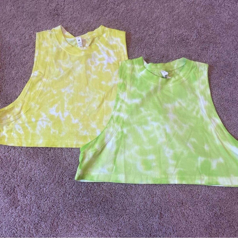 Lululemon Athletica Yellow and Green Tie-Dye Tank Tops